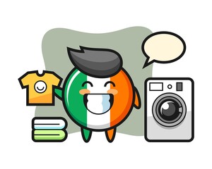 Mascot cartoon of ireland flag badge with washing machine