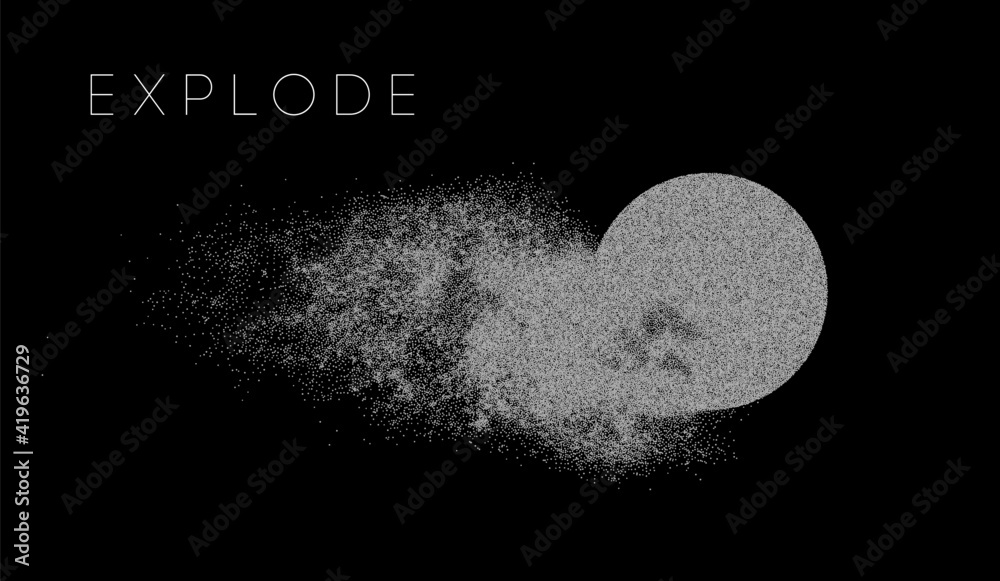 Wall mural circle explosion with abstract burst. vector particles of black shape broken debris. 3d circle energ
