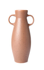 Ceramic amphora on white background