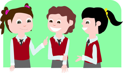 Vector Illustration of Students Talking at School, Happy Children Chat, Online Education Material