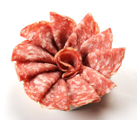 salami in the shape of a rose isolated on white background