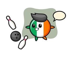 Character cartoon of ireland flag badge is playing bowling