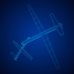 Military drone combat unmanned aerial vehicle. Recon aircraft plane. Wireframe low poly mesh vector illustration.
