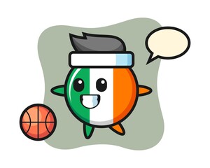 Illustration of ireland flag badge cartoon is playing basketball