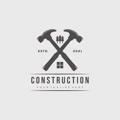 vintage hammer logo vector illustration design. real estate construction logo symbol