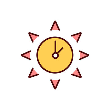 Sun Safety RGB Color Icon. Skin Damage, Cancer. Severe Sunburns. Hours With Most Intensive Sunshine. Excessive UV Light Exposure. Sun Poisoning. Ultraviolet Radiation. Isolated Vector Illustration