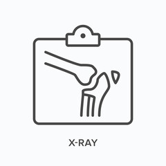 X-ray flat line icon. Vector outline illustration of radiology scan . Black thin linear pictogram for medical body research