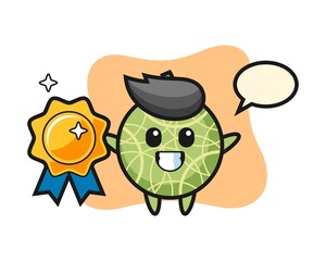 Melon mascot illustration holding a golden badge
