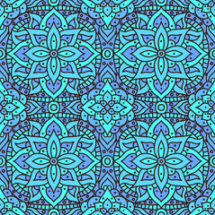 Seamless pattern mandala. Boho indian seamless texture. Vector batil blue design. Floral india print.