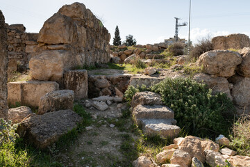 Fototapeta na wymiar The ruins of the outer part of the palace of King Herod - Herodion,in the Judean Desert, in Israel
