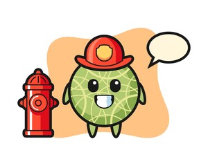 Mascot character of melon as a firefighter