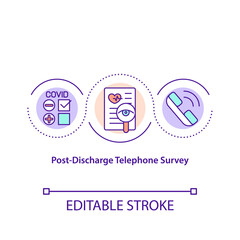 Post discharge telephone survey concept icon. Making survey between patients that fought with covid. Pandemia idea thin line illustration. Vector isolated outline RGB color drawing. Editable stroke