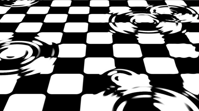 Abstract background with falling drops on moving checkered surfaces