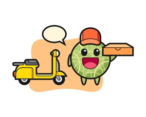 Obraz premium Character illustration of melon as a pizza deliveryman