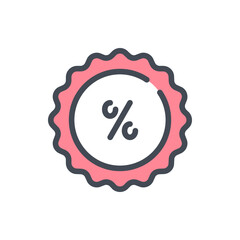 Discount badge with percentage color line icon. Sale offer emblem vector outline colorful sign.