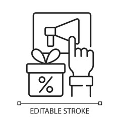 Sharing post to get discount black linear icon for light theme. Reduction of price. Thin line customizable illustration. Isolated vector contour symbol. Editable stroke