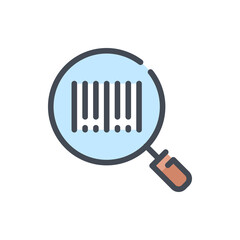 Barcode search color line icon. Magnifying glass with bar code vector outline colorful sign.