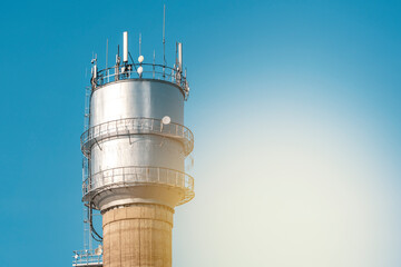 Old water tower with 4G communication antennas
