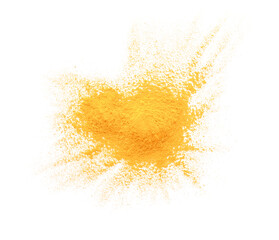 Heap of turmeric powder on white background