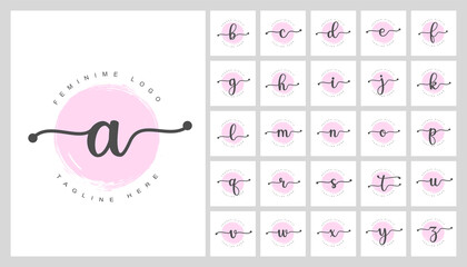 Fototapeta na wymiar Feminine floral letters a-z logo design template