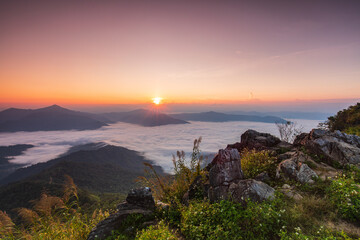 Doy-pha-tang, Landscape sea of mist on Mekong river in border  of  Thailand and Laos.