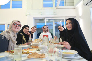 Muslim family having iftar together during Ramadan.