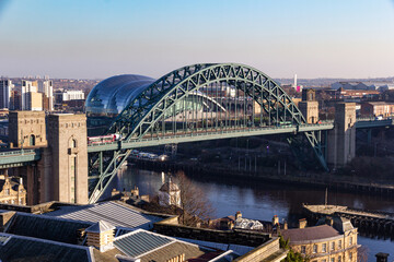 Fototapeta premium Tyne Bridge in Newcastle Upon Tyne showing its full magnificent span on a beautiful sunny day