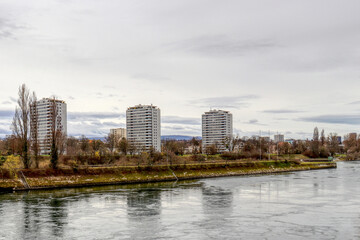 Fototapeta premium Power plant bridge view birsfelden HDR