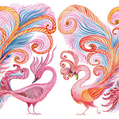 Obraz premium Watercolor - birds. Seamless patterns. Decorative composition. Wallpaper. East style. Use printed materials, signs, items, websites, maps, posters, postcards, packaging.