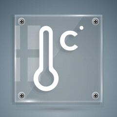 White Meteorology thermometer measuring icon isolated on grey background. Thermometer equipment showing hot or cold weather. Square glass panels. Vector.