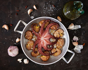 portuguese dish octopus with potatoes 