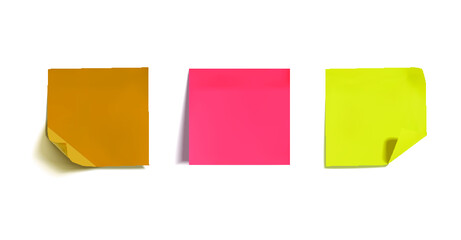 Vector blank colorful stickers, sticky notes set isolated on white background, bright different colors, square shapes.

