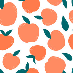 seamless pattern with abstract peaches and leaves for tropic textile and fabric prints, wallpaper, wrapping paper, backgrounds, scrapbooking, stationery, etc.