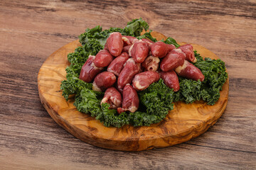 Raw chicken hearts for cooking
