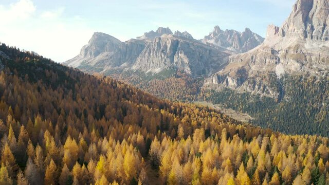 Gorgeous aerial view of Italian Dolomites on autumn