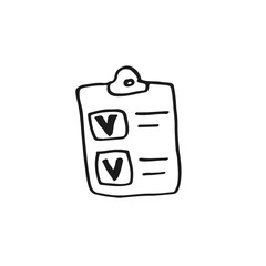 Vector hand drawn document and approve icon isolated on white background