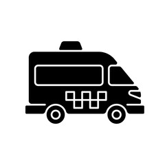 Shuttle buses black glyph icon. Convenient means of transportation around the city. Travel by company. Alternative city transport. Silhouette symbol on white space. Vector isolated illustration