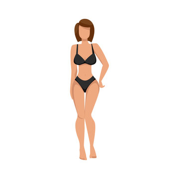 Woman posing in underwear, woman with hourglass shaped body. Woman in lingerie, female body type hourglass. For the design of lingerie and swimwear, bathing suits.
