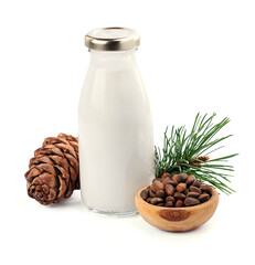 Cedar nut milk in bottles