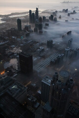 city skyline with a foggy view - 419653167