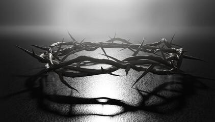 Crown of Thorns Symbol of Crucifixion Dark Backlight 3D Rendering © natanaelginting