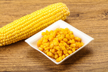 Sweet yellow corn in the bowl