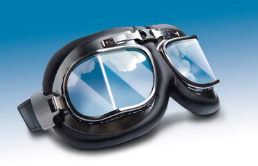 Aviation goggles for the pilot on a blue background.