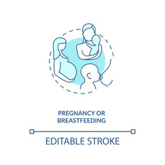Pregnancy or breastfeeding blue concept icon. Motherhood, caring for newborn baby. Intermittent fasting idea thin line illustration. Vector isolated outline RGB color drawing. Editable stroke