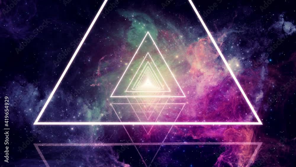 Canvas Prints abstract triangle neon glow with nebula background loop. futuristic vj motion graphics, club concert