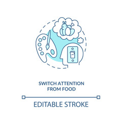 Switch attention from food blue concept icon. Not focus on eating. Weight loss strategy. Intermittent fasting idea thin line illustration. Vector isolated outline RGB color drawing. Editable stroke