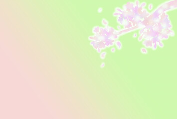 桜　枝　ピンク　シルエット　背景　緑　グラデーション　和風　春　イメージ
