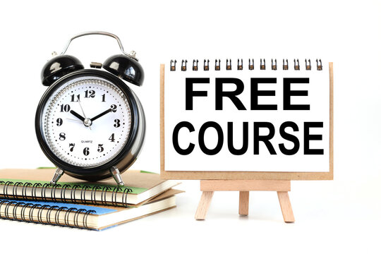 Free course. Text on white notepad paper on light background. - Powered by Adobe