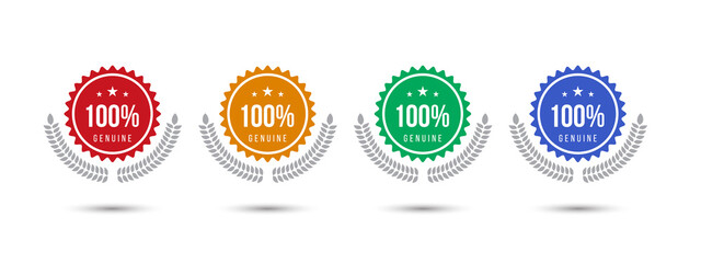 logo badge 100 genuine illustration template with stars. Get used to Certified, Guarantee, Warranty, Assurance, etc. Vector illustration design template.