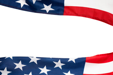 American flag as a background. Top view.